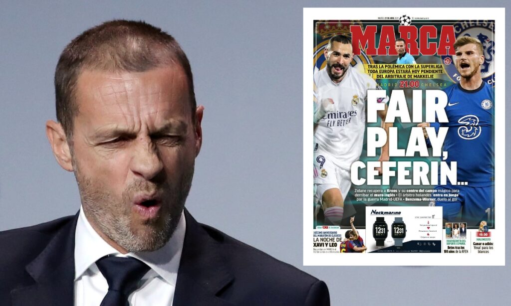Trang bìa tờ báo thân của Real gửi thông điệp đến Chủ tịch UEFA