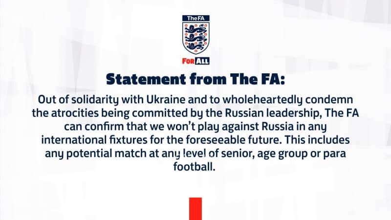 FA thông báo về việc tẩy chay thi đấu với Nga