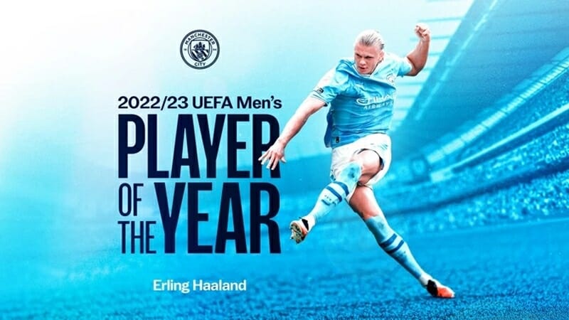 Haaland vượt mặt De Bruyne và Messi để nhận giải thưởng từ UEFA.