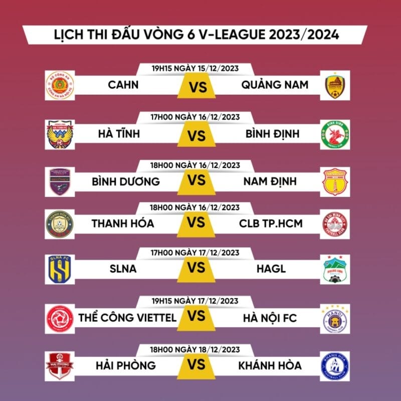 Lịch thi đấu vòng 6 V-League (Ảnh: VOV)