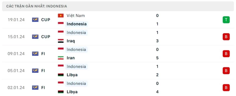 Phong độ thi đấu Indonesia 