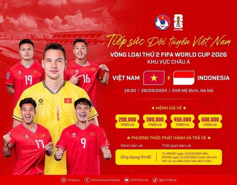 VFF thông báo giá vé trận gặp Indonesia. Ảnh: VFF.
